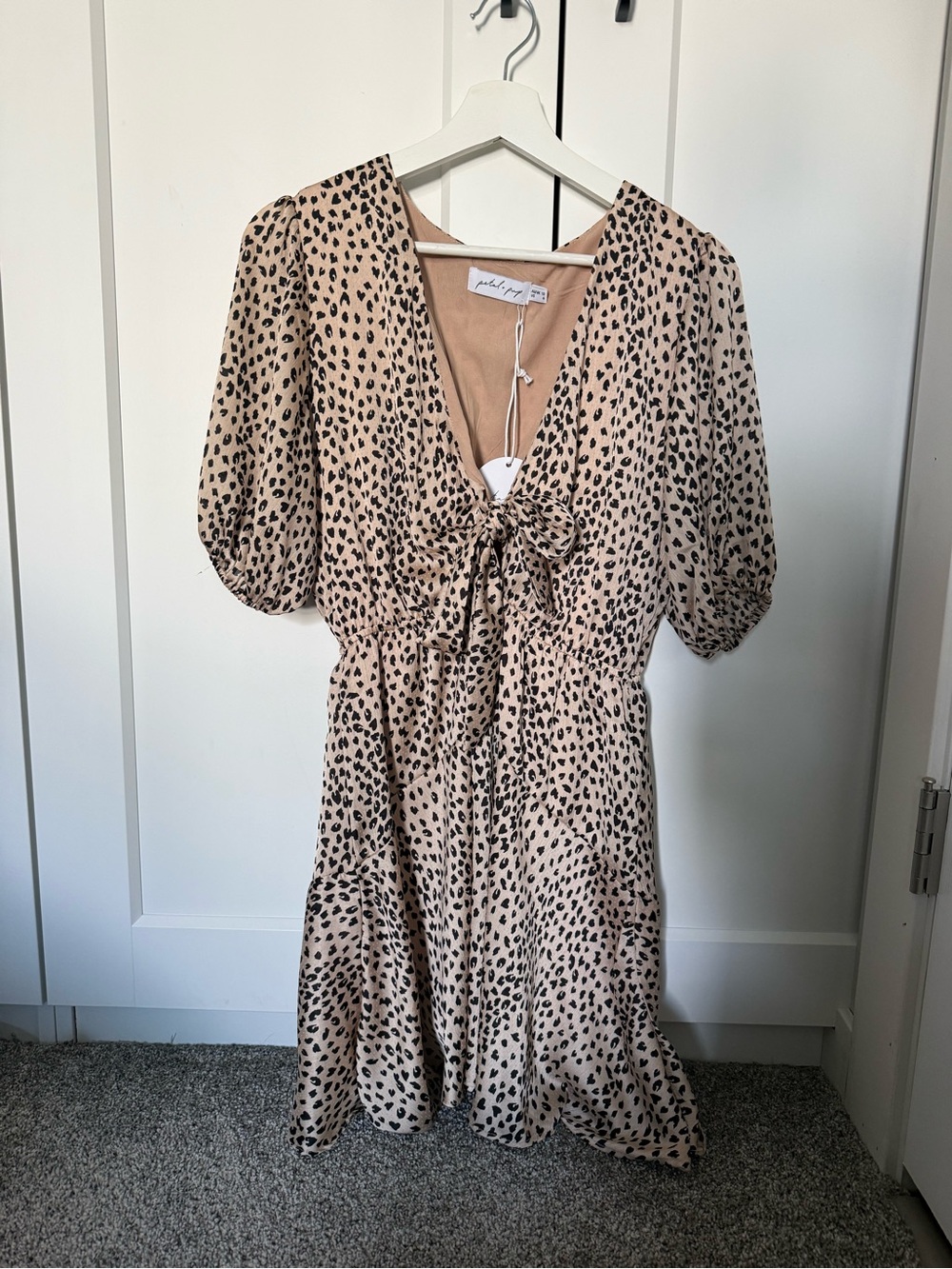 Petal & Pup Beige and Black Leopard Tie-Front Dress
